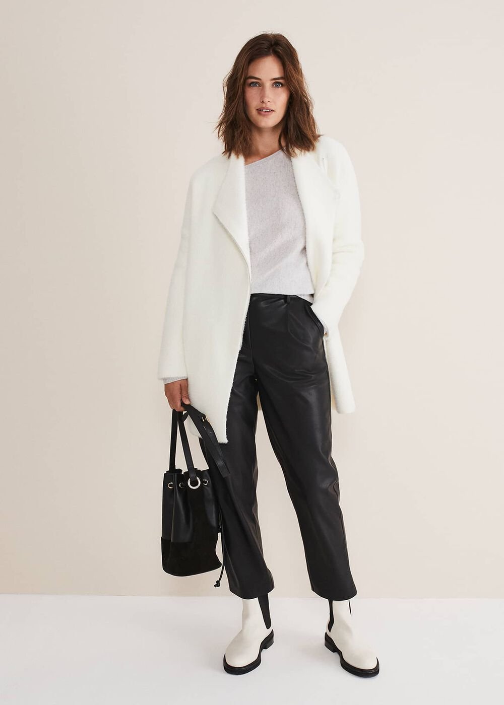 Fia Fluffy Zip Knit Coat - Winter White