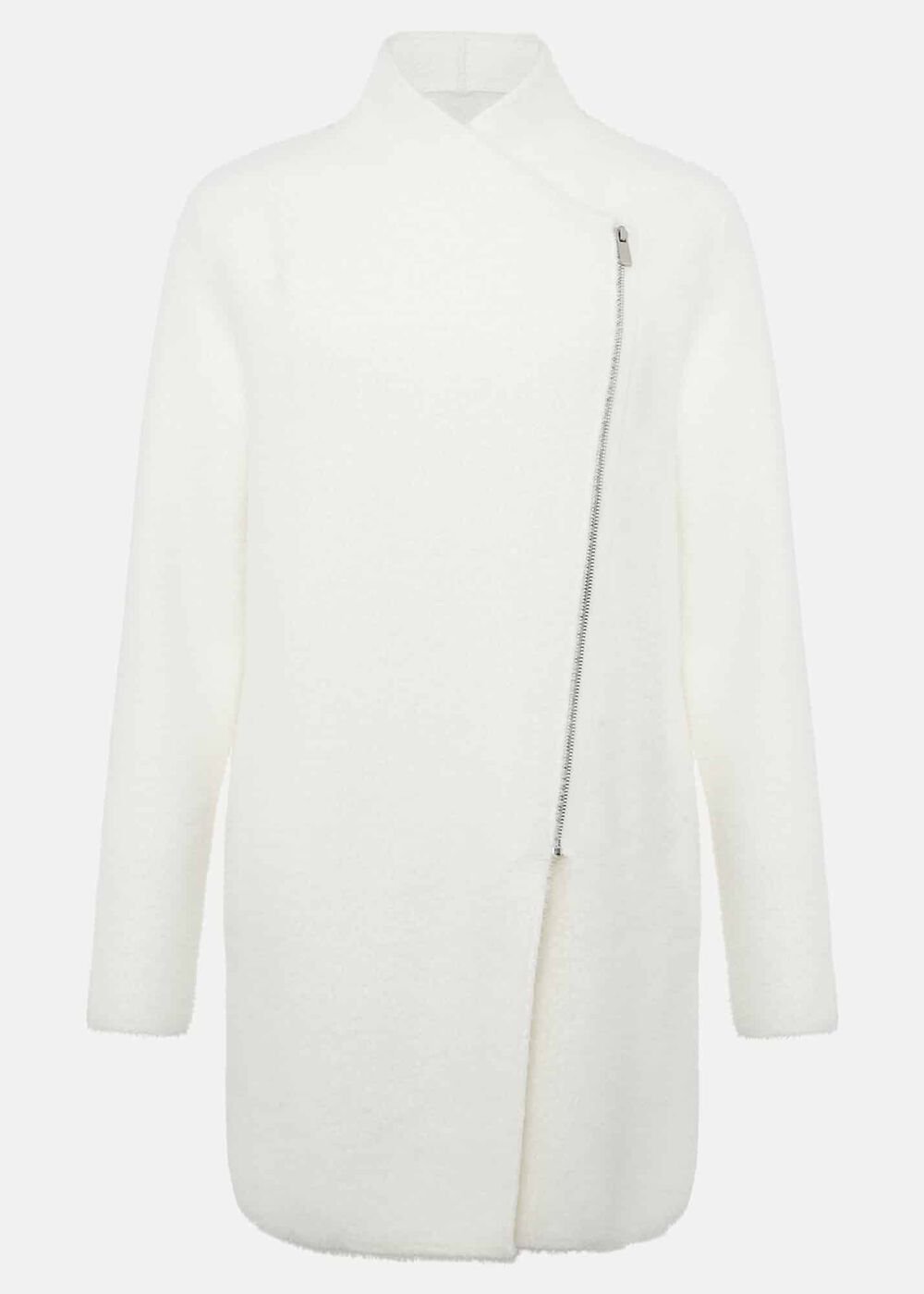 Fia Fluffy Zip Knit Coat - Winter White
