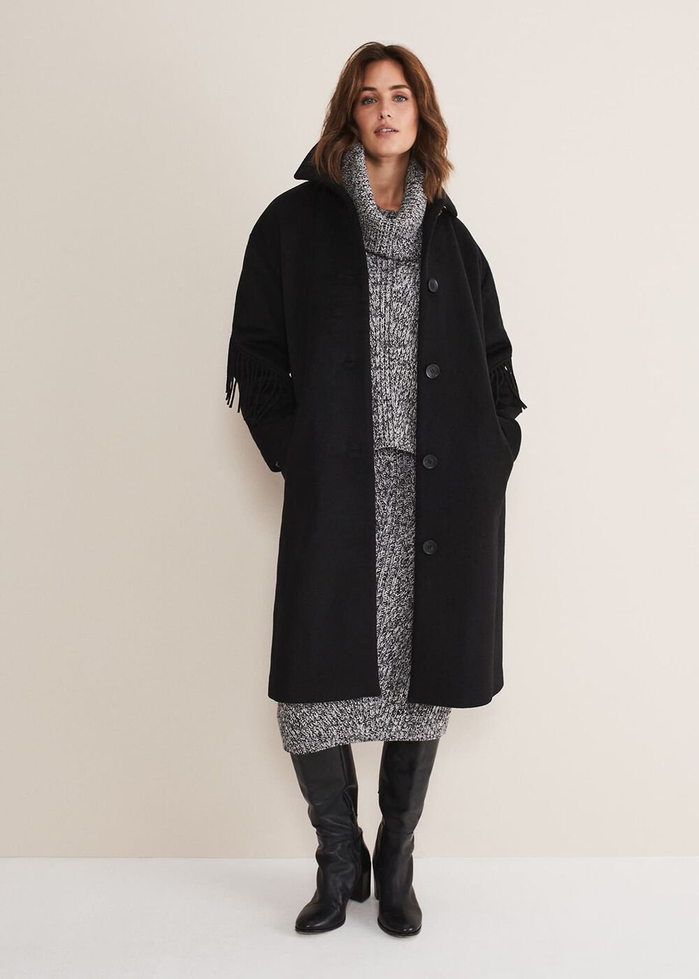 Liz Fringe Coat - Black