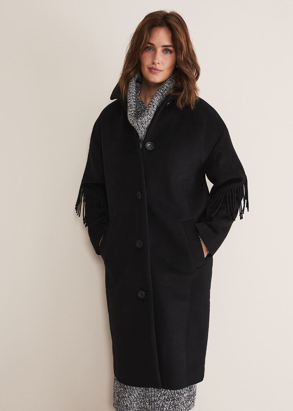 Liz Fringe Coat - Black