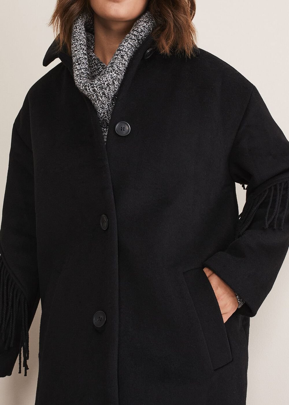Liz Fringe Coat - Black