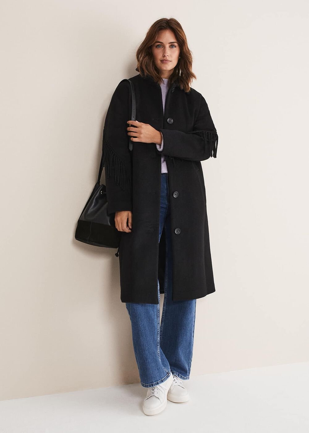 Liz Fringe Coat - Black