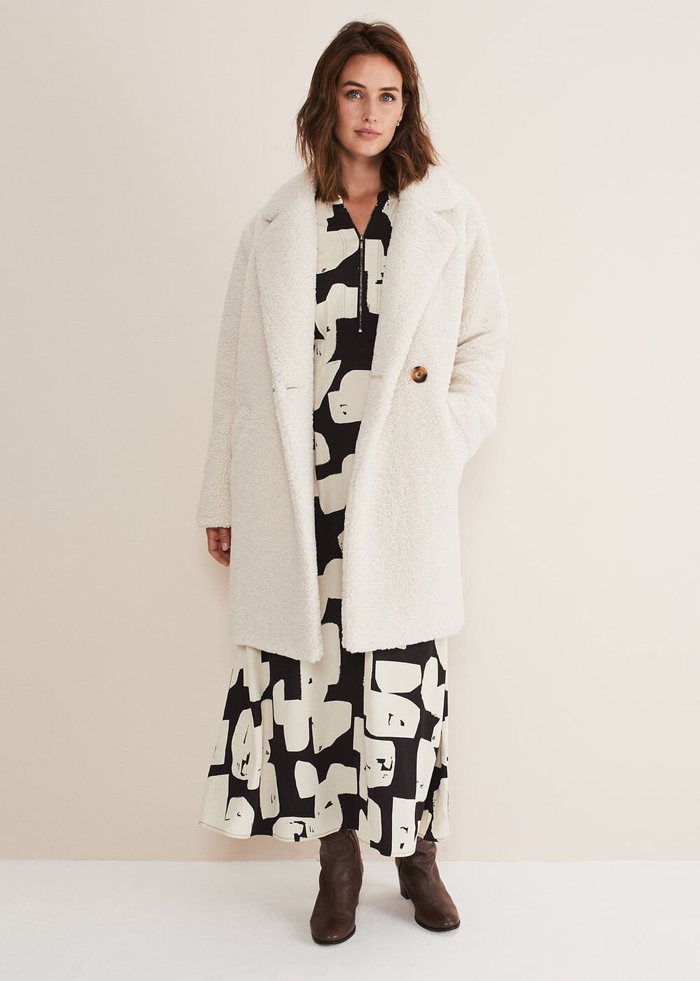 Libbie Longline Teddy Coat - Ivory