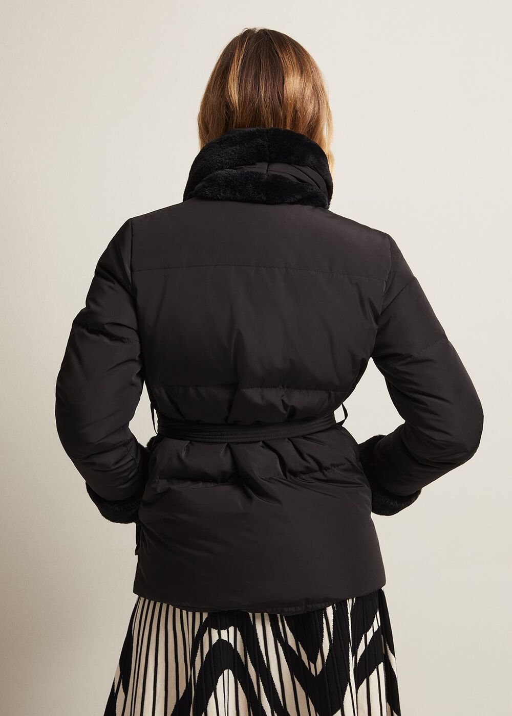 Nelle Black Faux Fur Short Puffer Coat - Black