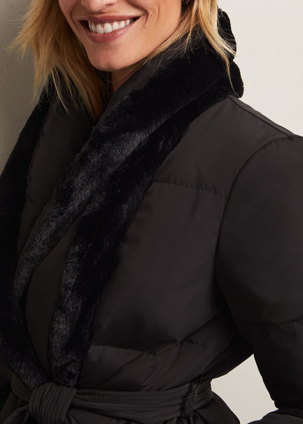 Nelle Black Faux Fur Short Puffer Coat - Black