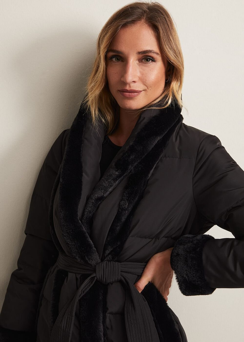 Nelle Black Faux Fur Short Puffer Coat - Black