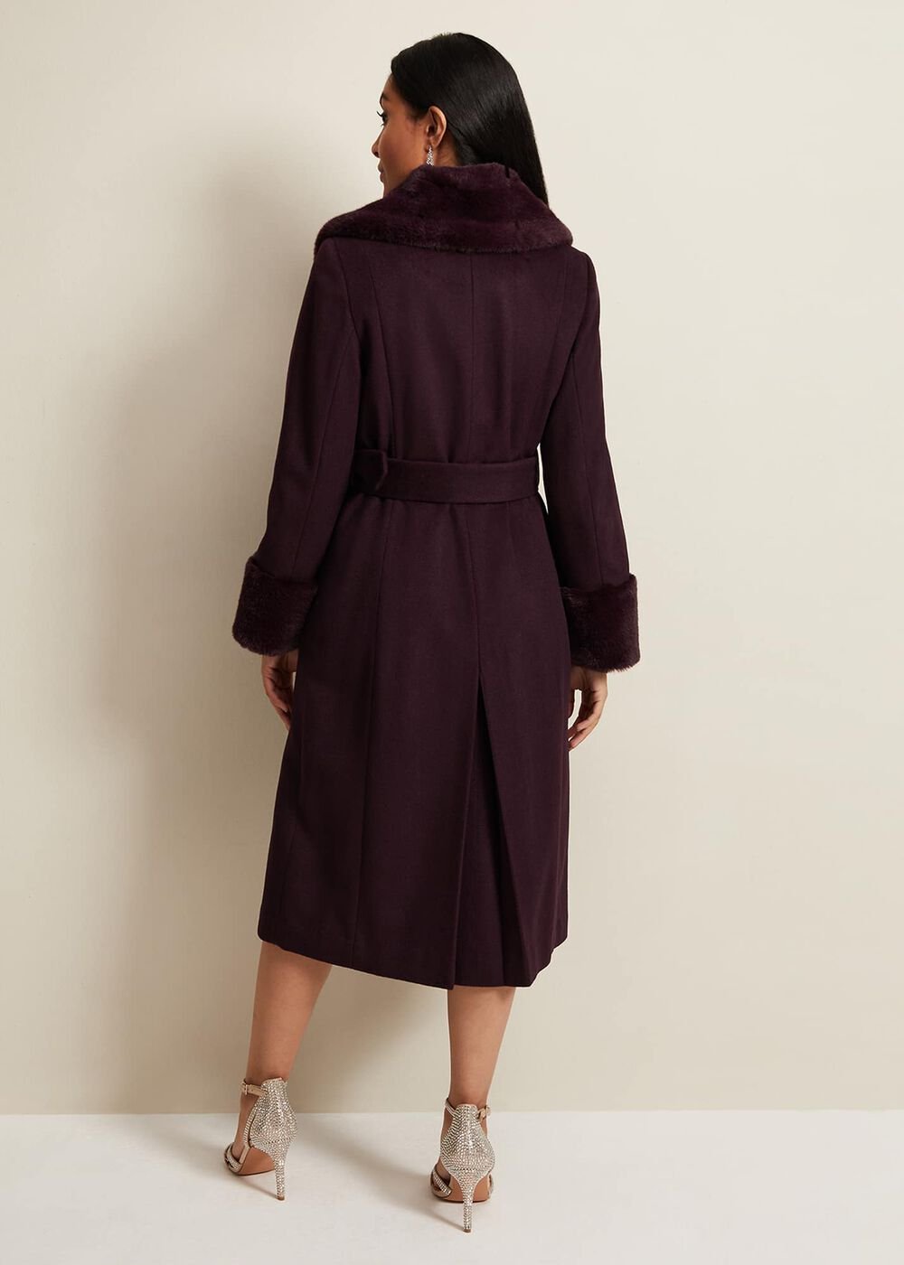 Petite Zylah Faux Fur Collar Wool Coat - Burgundy