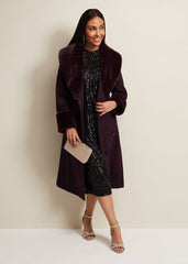 Petite Zylah Faux Fur Collar Wool Coat - Burgundy