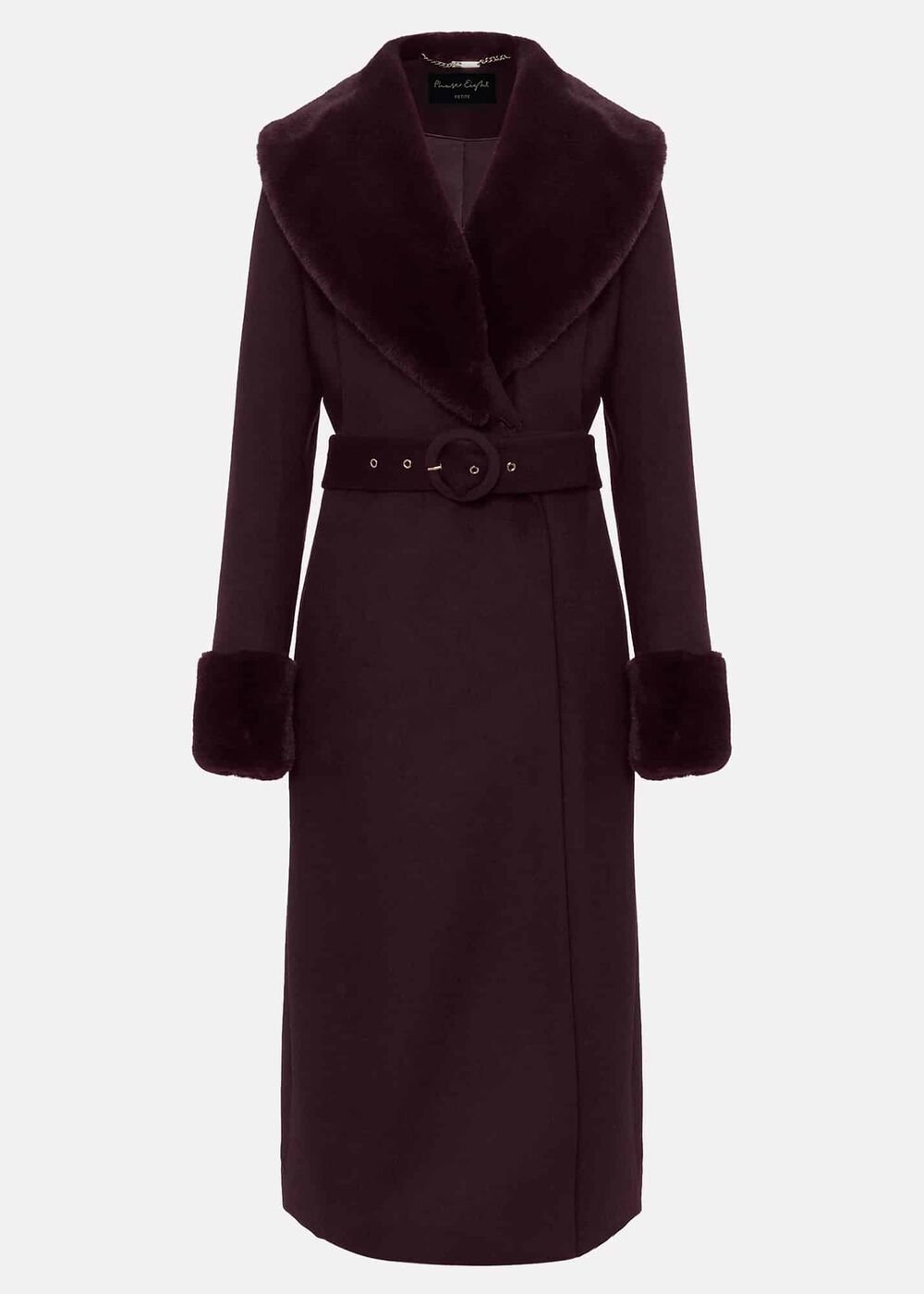 Petite Zylah Faux Fur Collar Wool Coat - Burgundy