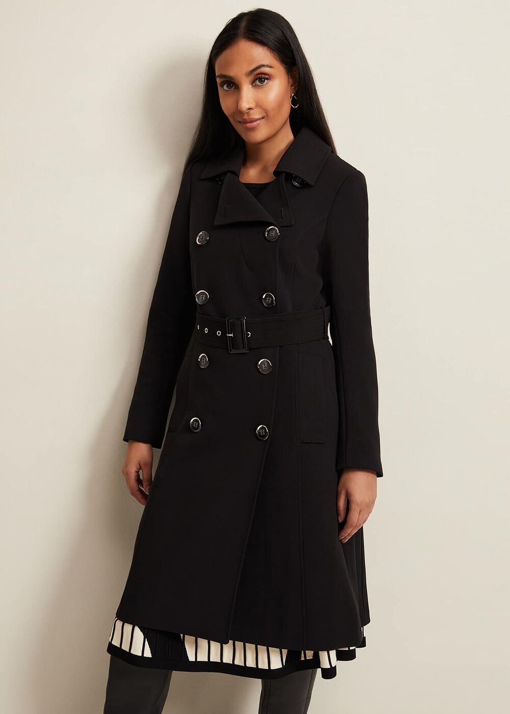 Petite Layana Black Smart Trench Coat - Black