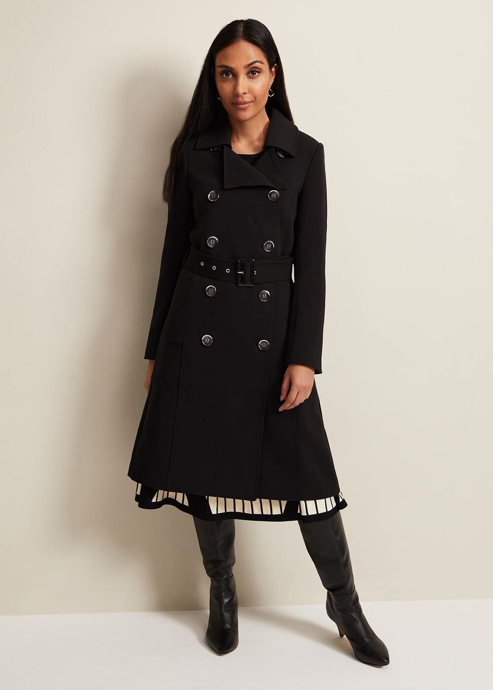 Petite Layana Black Smart Trench Coat - Black