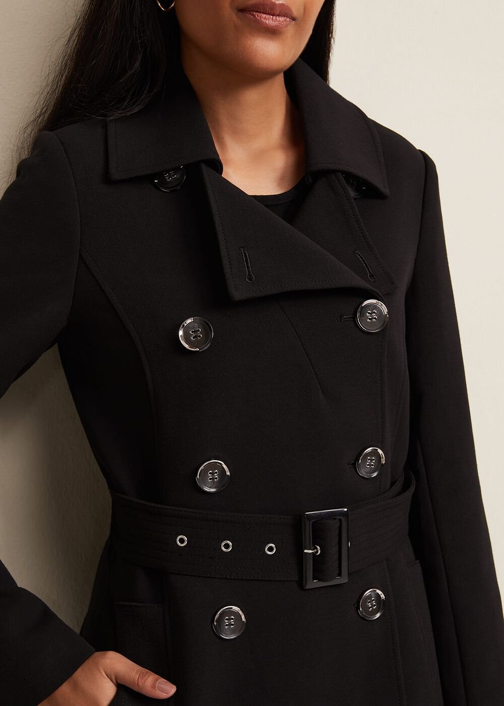 Petite Layana Black Smart Trench Coat - Black