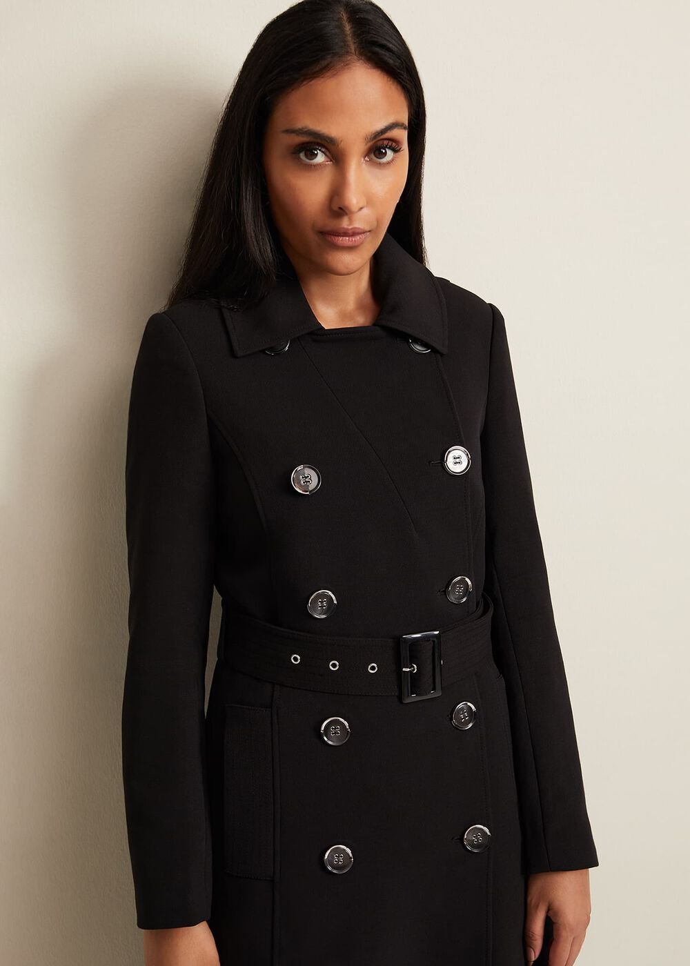 Petite Layana Black Smart Trench Coat - Black