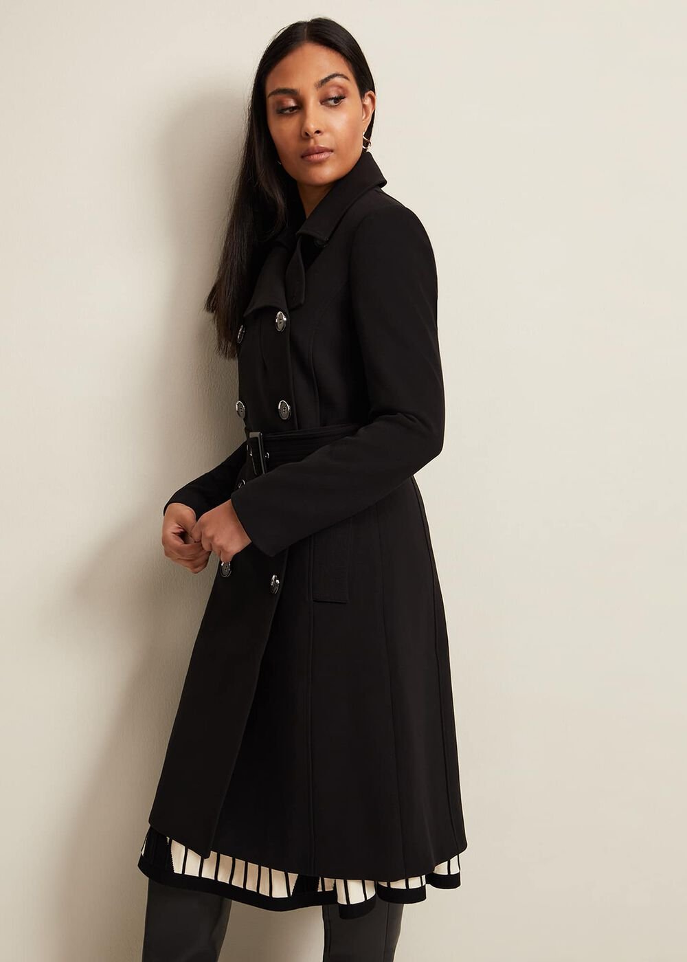 Petite Layana Black Smart Trench Coat - Black