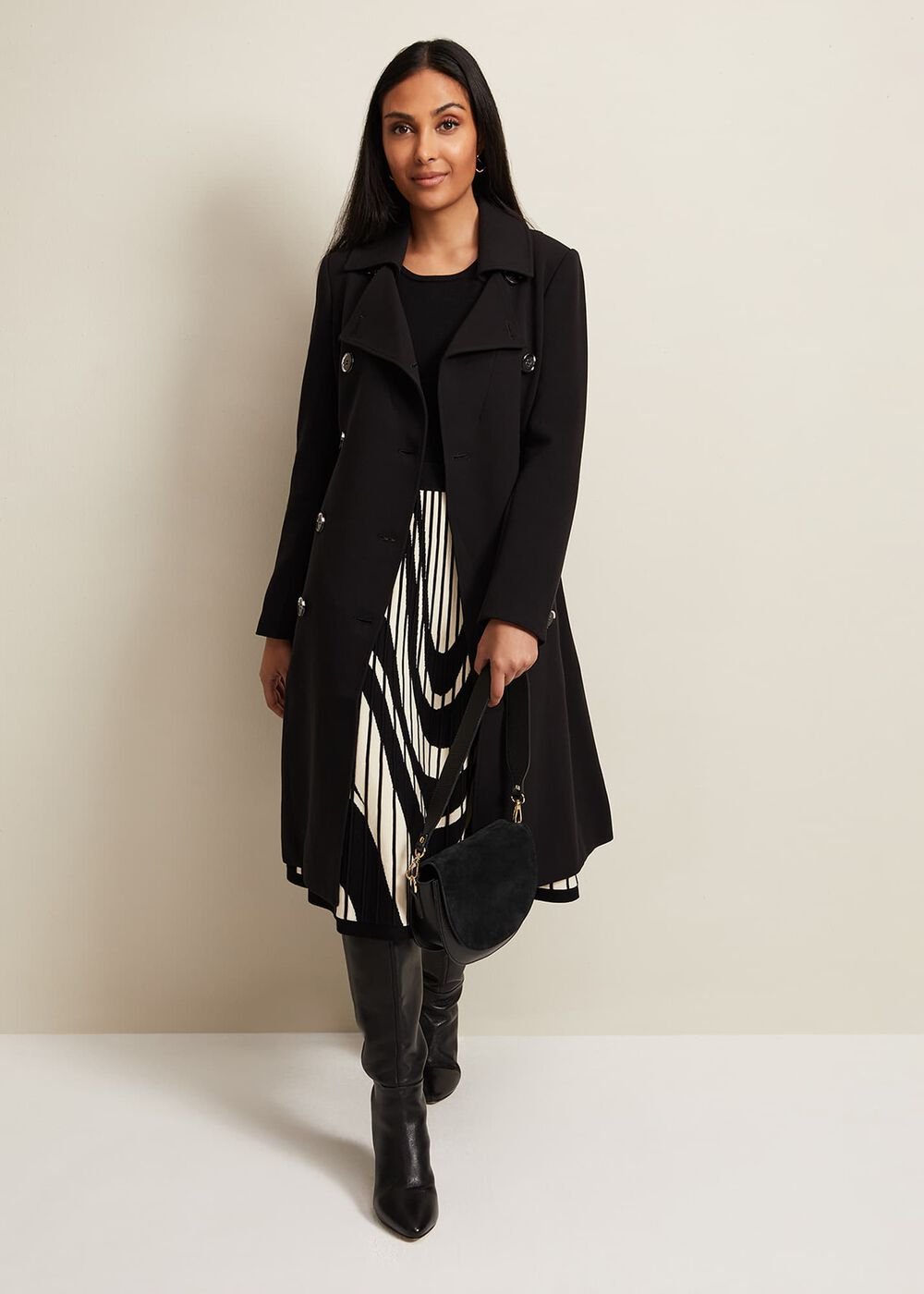 Petite Layana Black Smart Trench Coat - Black