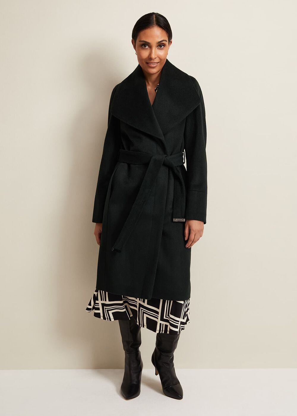 Petite Nicci Dark Green Wool Smart Coat - Dark Green