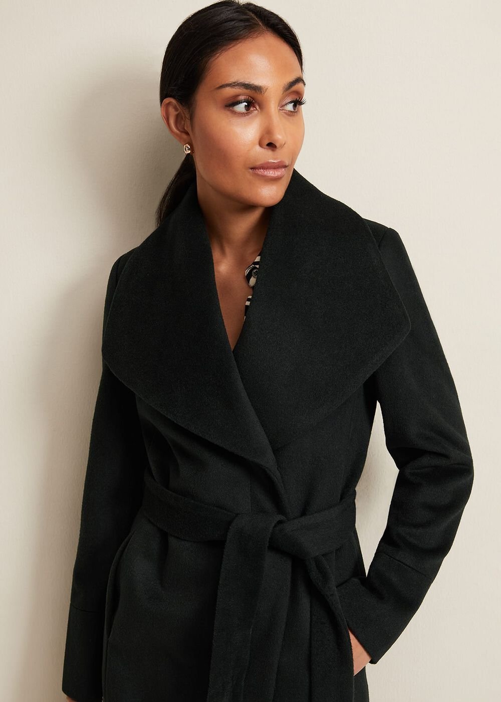 Petite Nicci Dark Green Wool Smart Coat - Dark Green