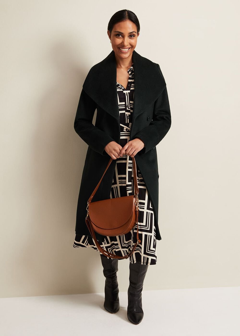 Petite Nicci Dark Green Wool Smart Coat - Dark Green