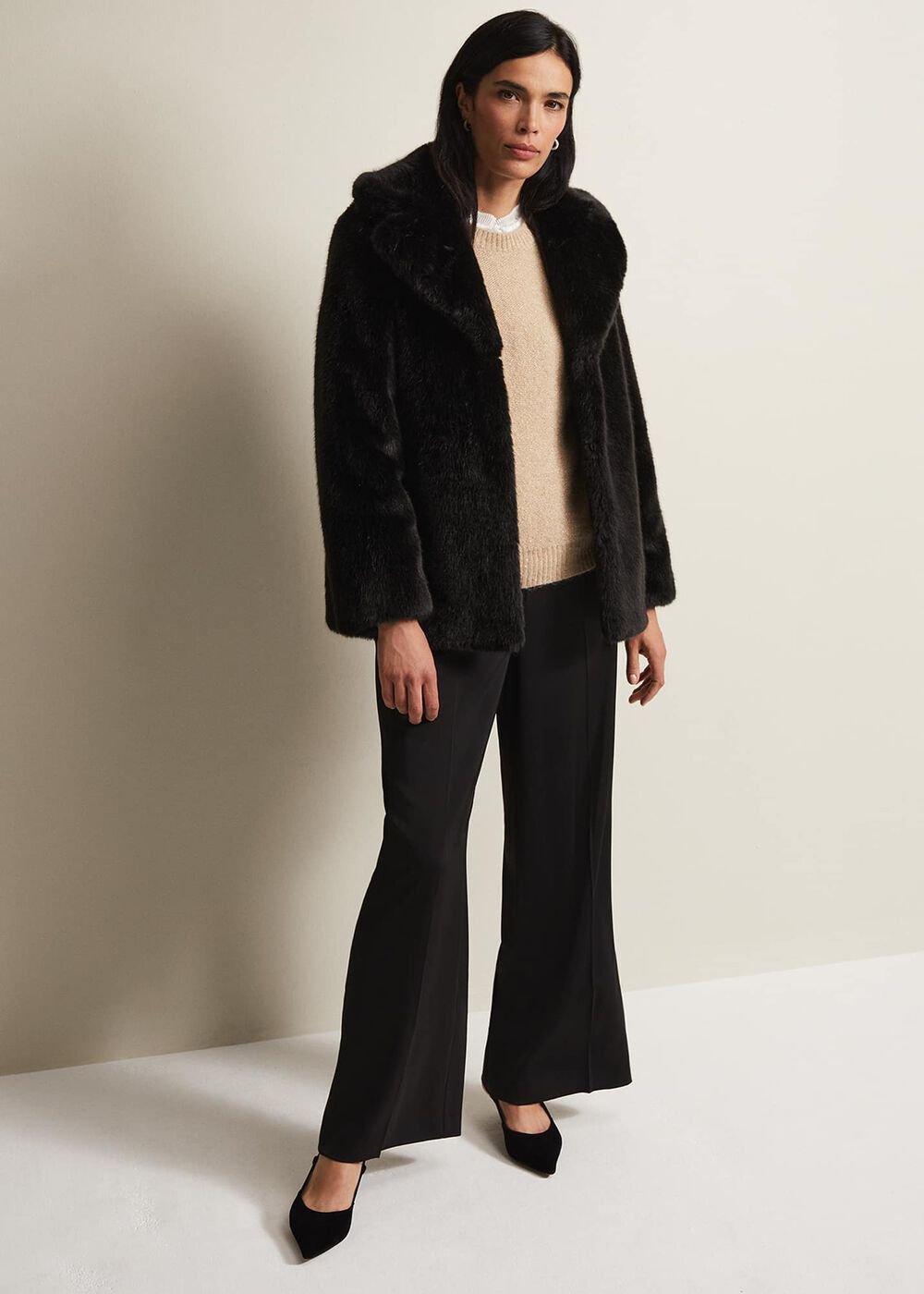 Megan Black Faux Fur Coat - Black