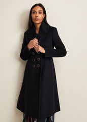 Petite Sandra Wool Fit And Flare Coat - Navy