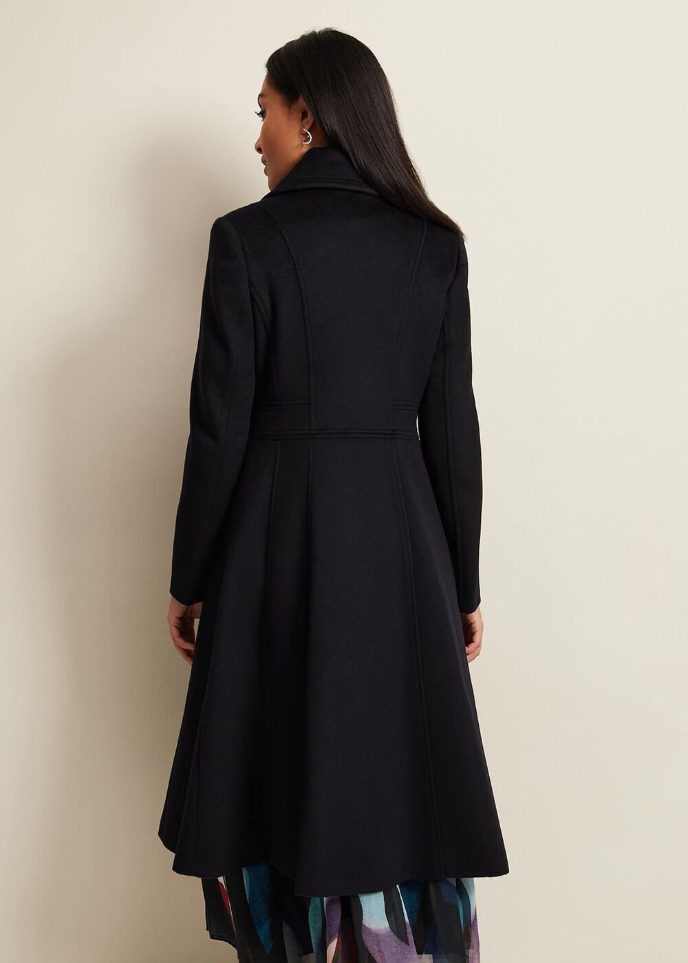 Petite Sandra Wool Fit And Flare Coat - Navy