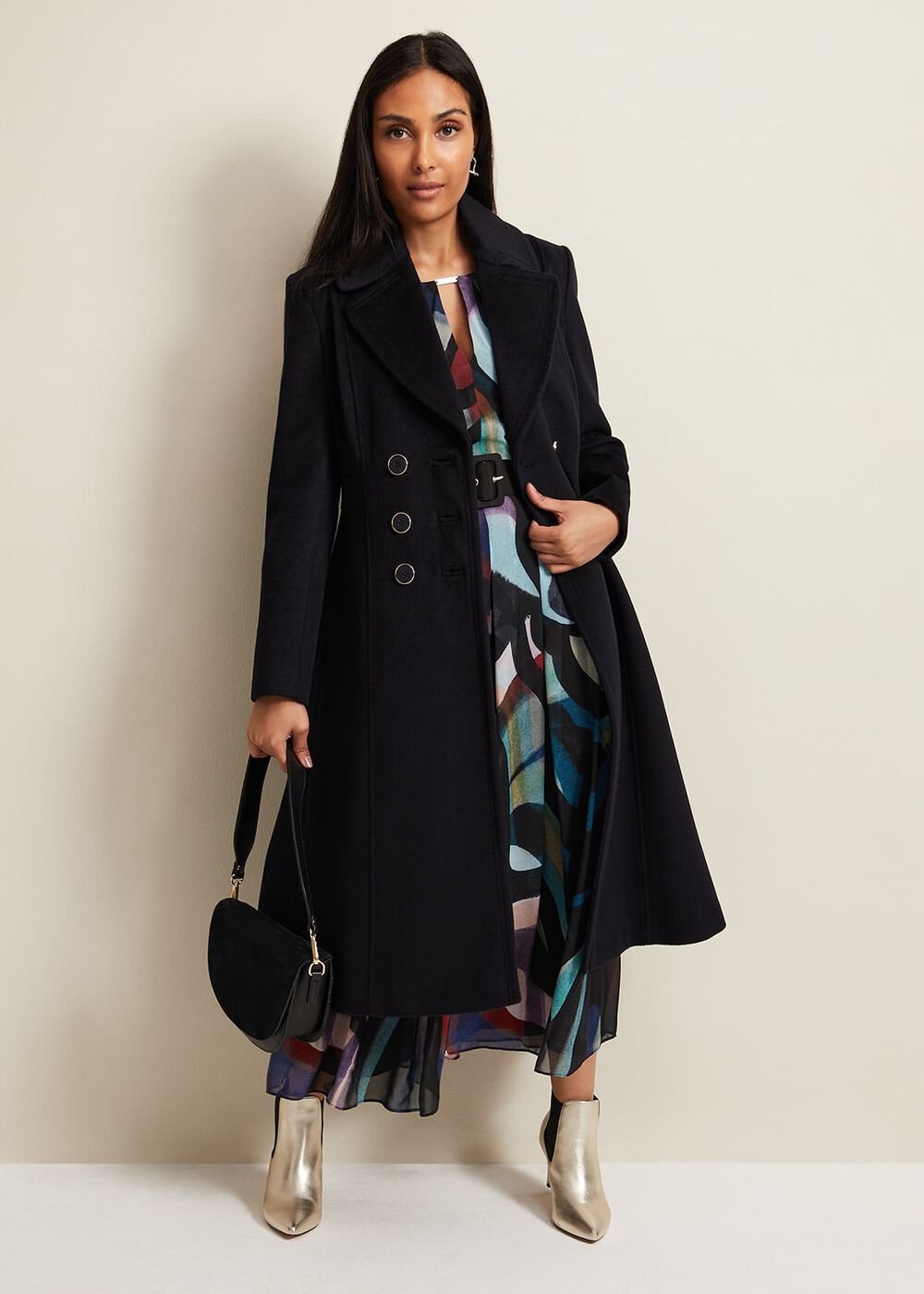 Petite Sandra Wool Fit And Flare Coat - Navy