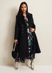 Petite Sandra Wool Fit And Flare Coat - Navy