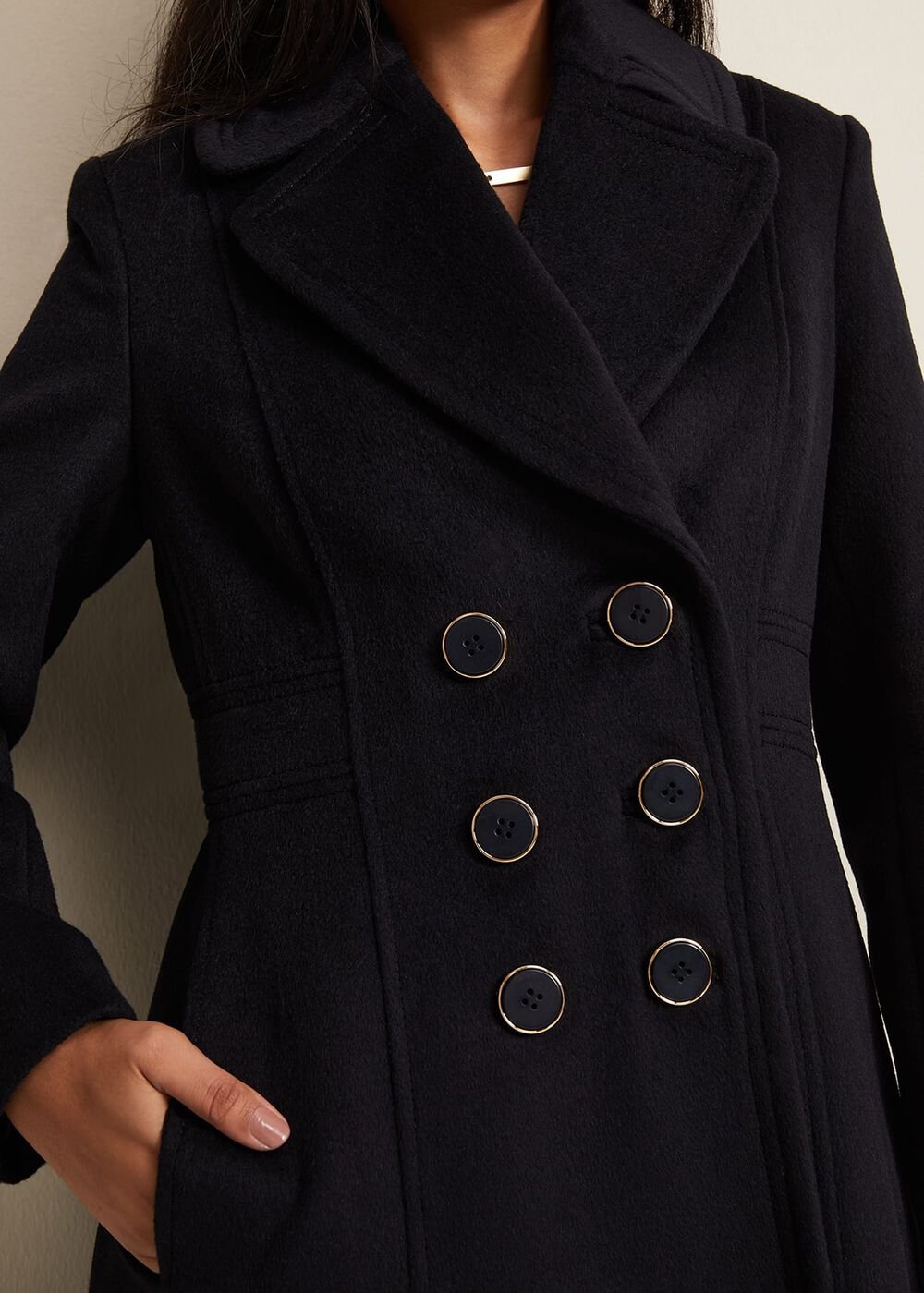 Petite Sandra Wool Fit And Flare Coat - Navy