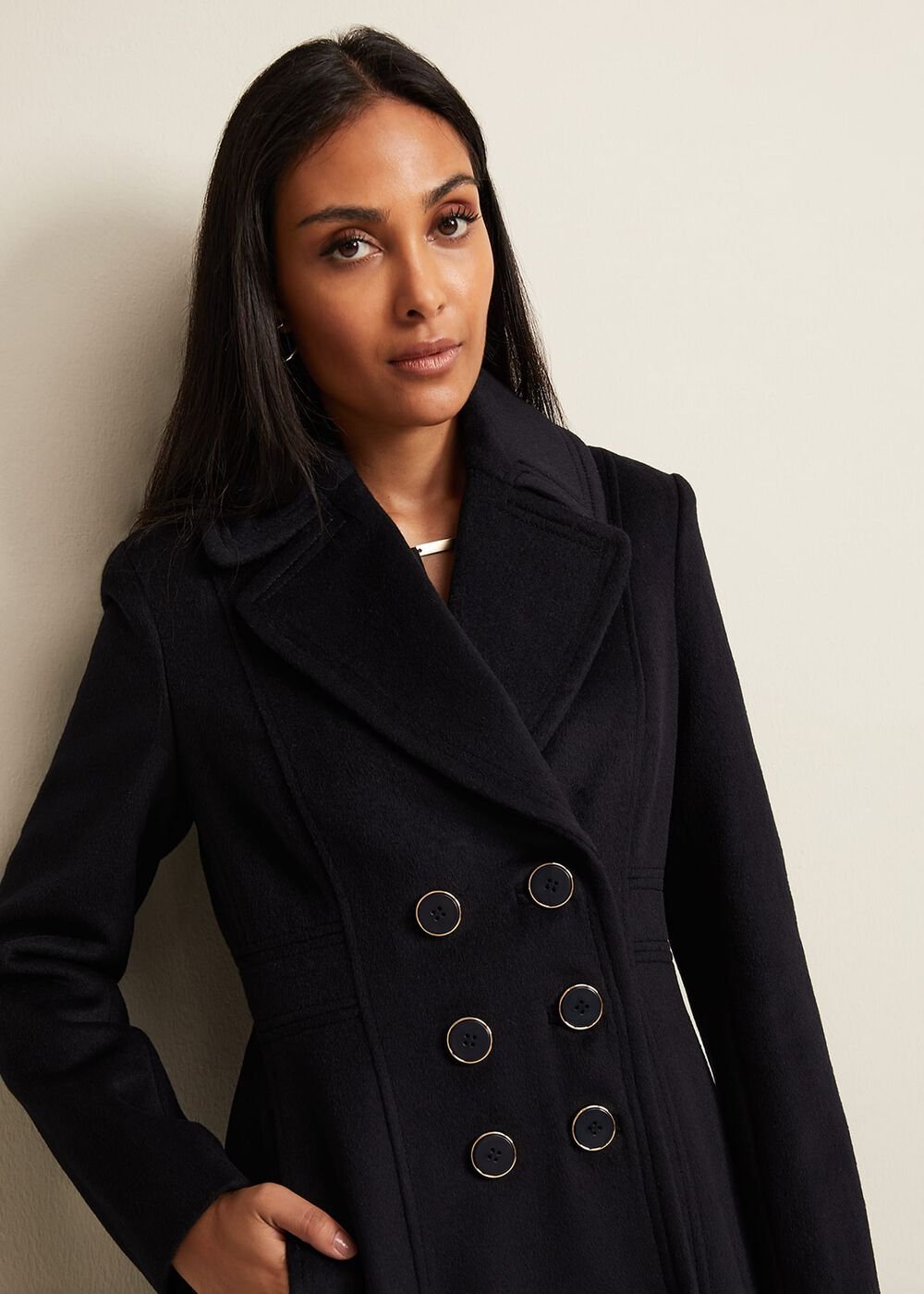 Petite Sandra Wool Fit And Flare Coat - Navy