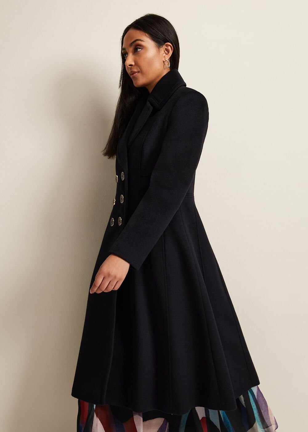 Petite Sandra Wool Fit And Flare Coat - Navy