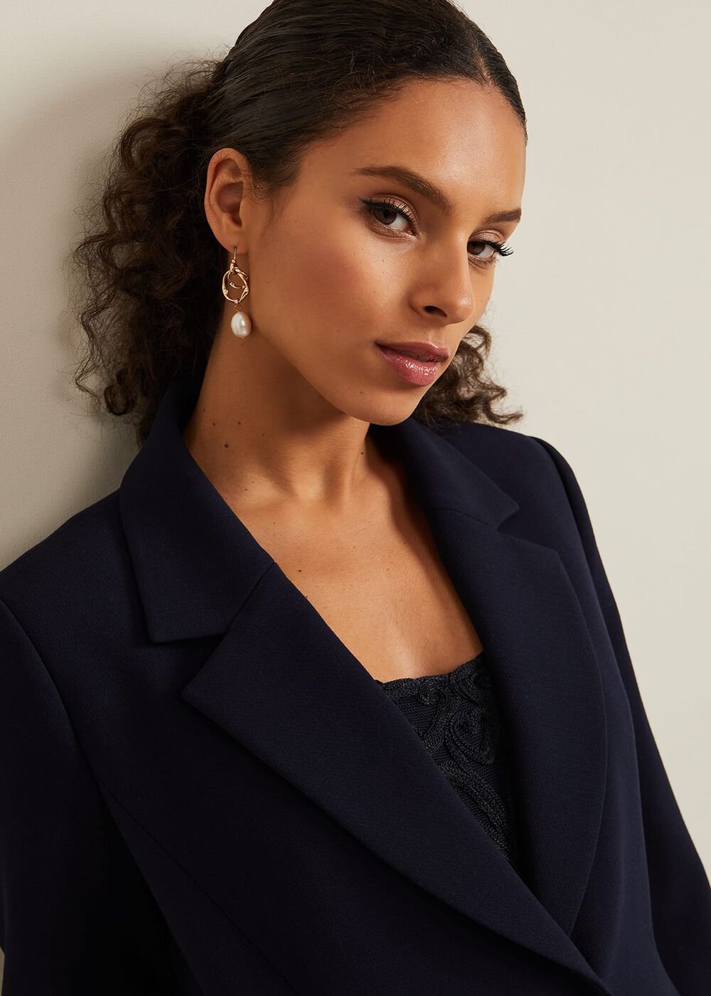 Petite Juliette Crepe Coat - Navy