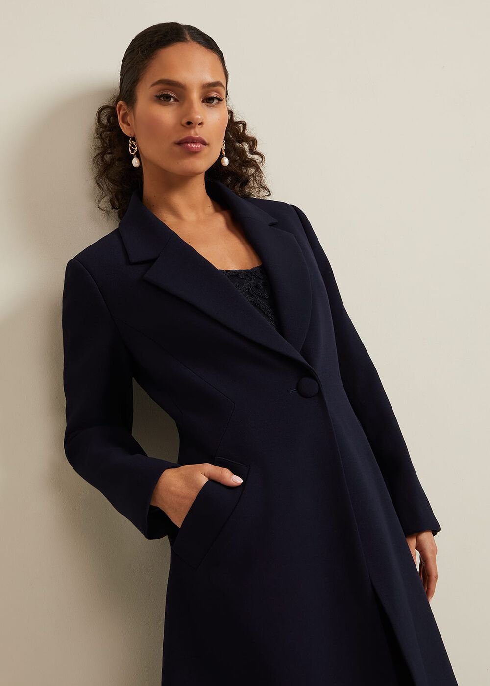 Petite Juliette Crepe Coat - Navy