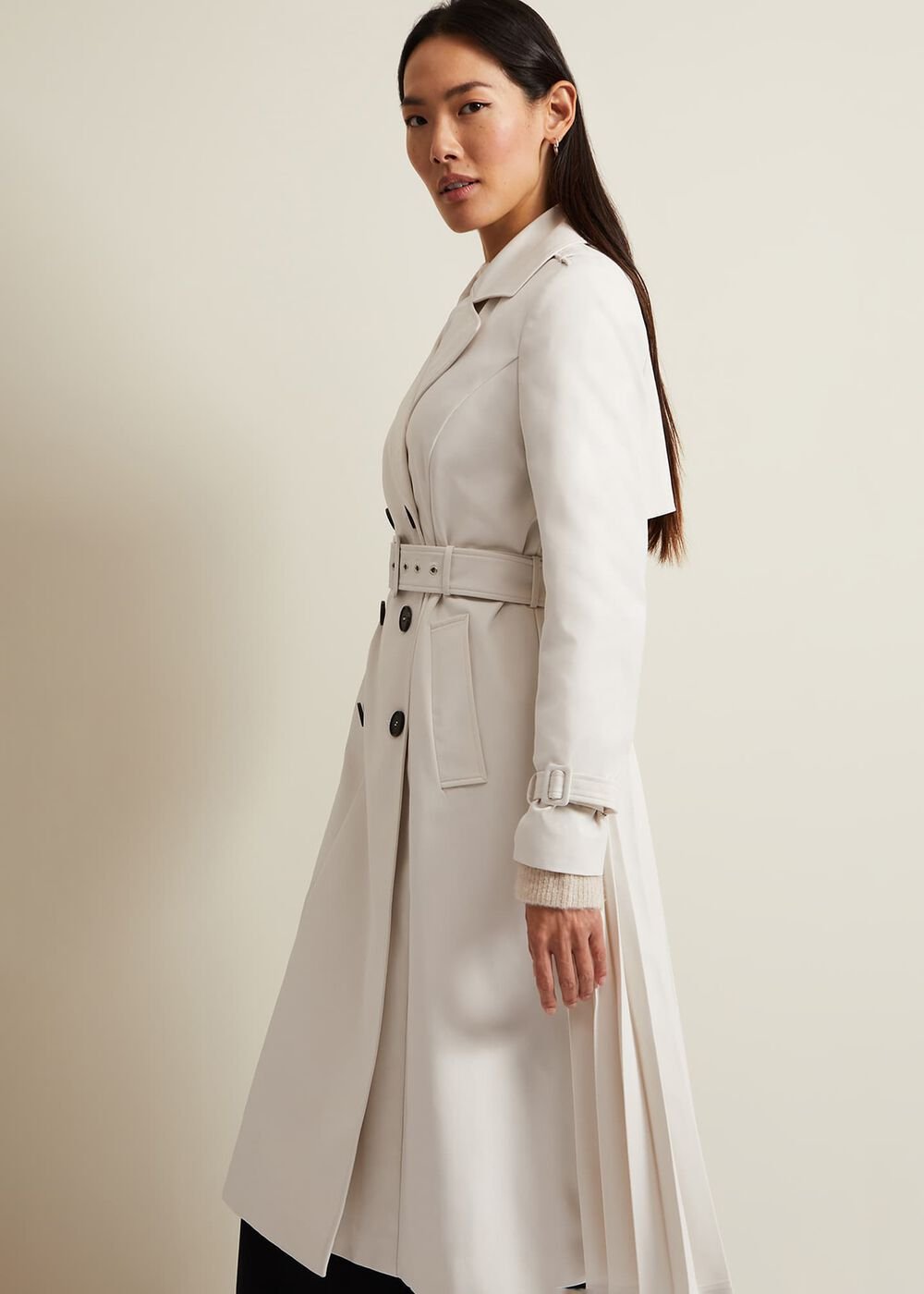 Eleanor Pleat Back Trench Coat - Ivory
