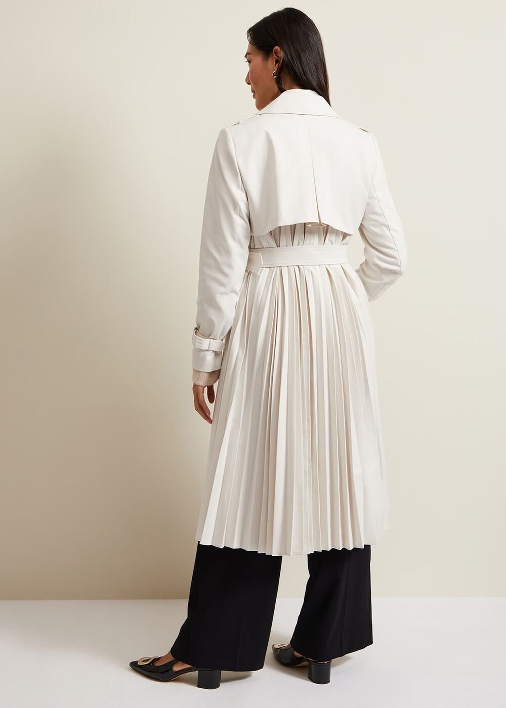 Eleanor Pleat Back Trench Coat - Ivory