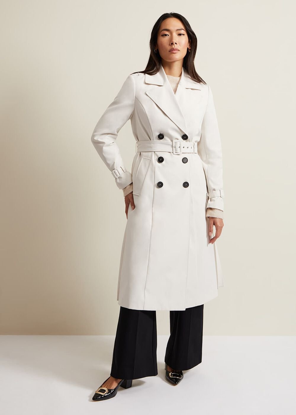 Eleanor Pleat Back Trench Coat - Ivory