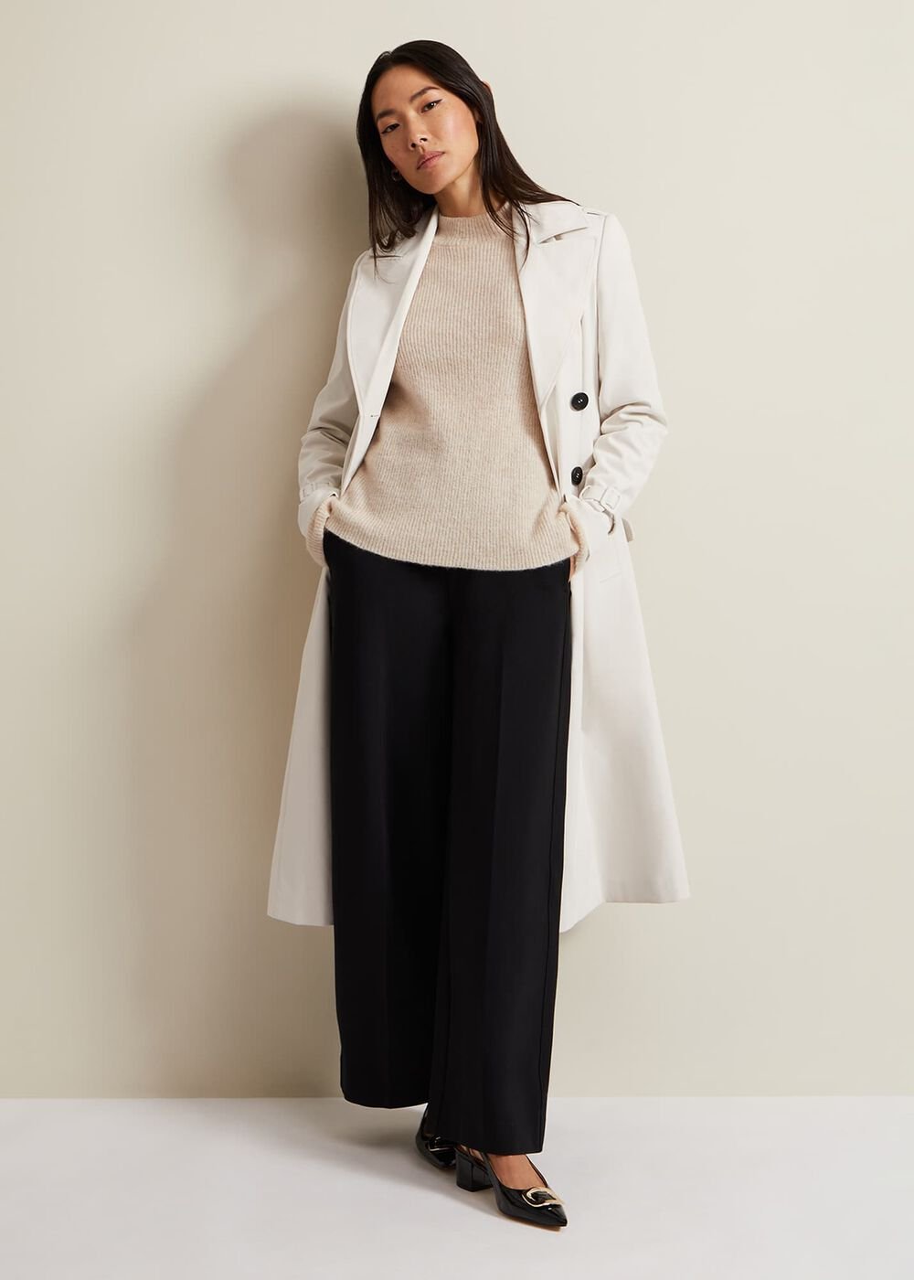 Eleanor Pleat Back Trench Coat - Ivory