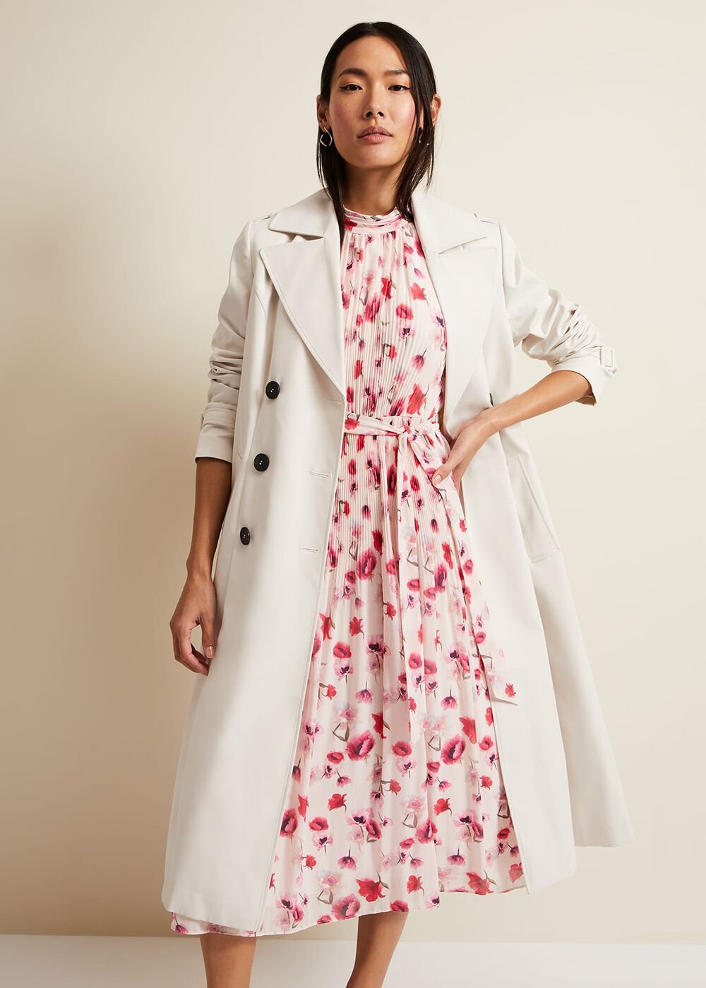 Eleanor Pleat Back Trench Coat - Ivory