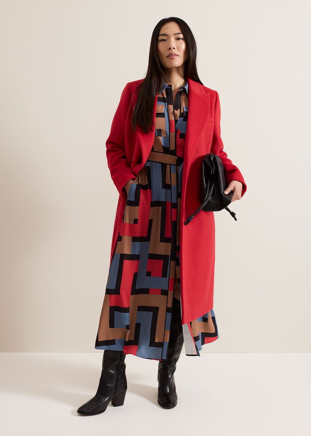 Skye Double Breasted Midaxi Wool Coat - Red