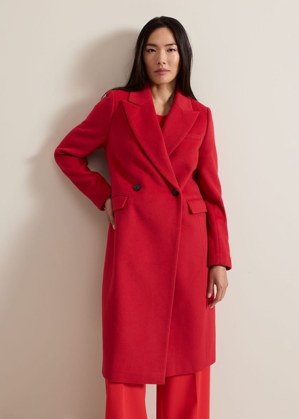 Skye Double Breasted Midaxi Wool Coat - Red