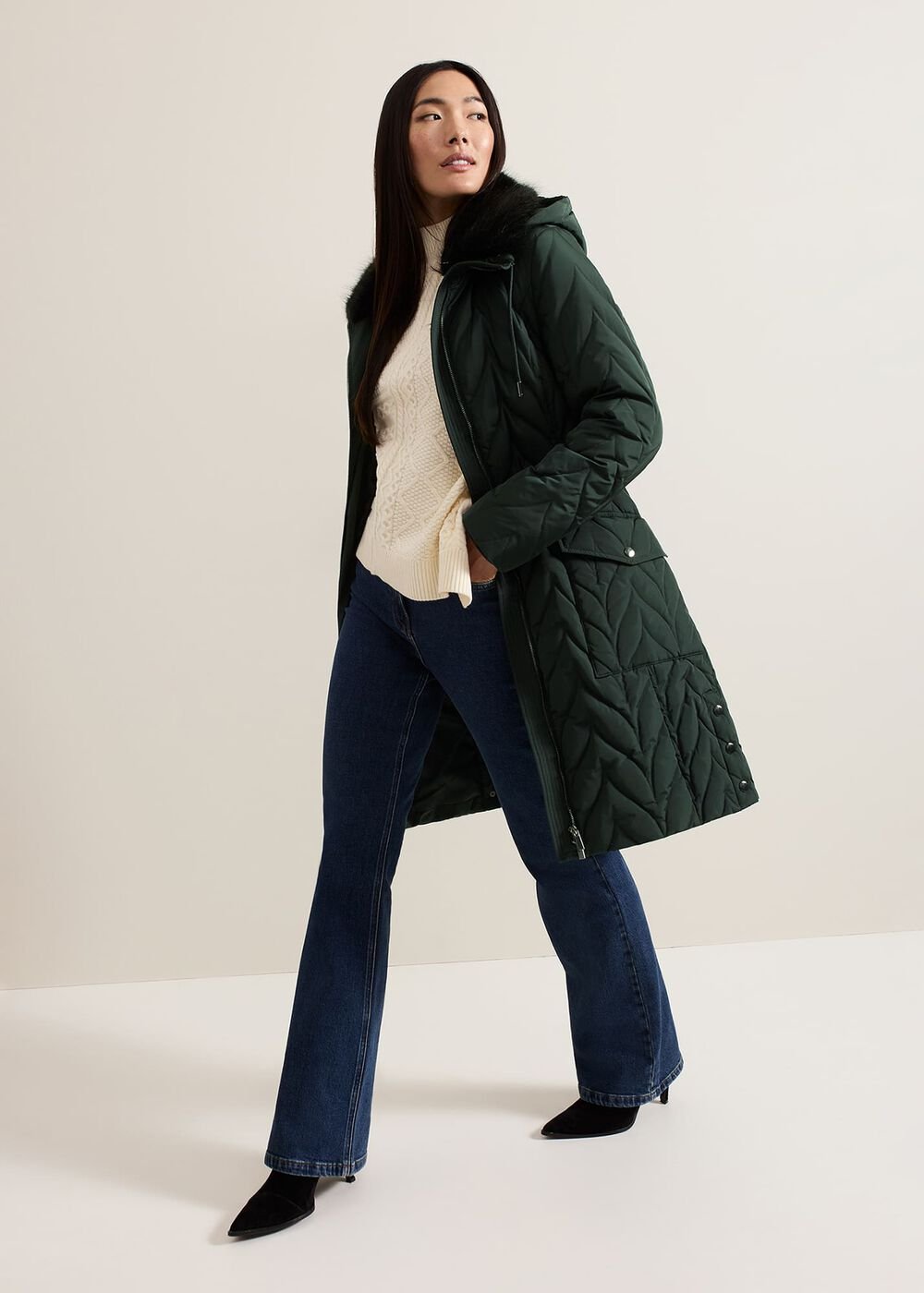 Hollie Midi Quilted Puffer - Dark Green