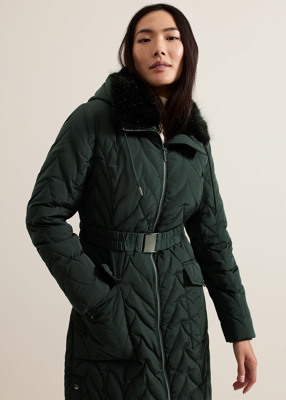 Hollie Midi Quilted Puffer - Dark Green