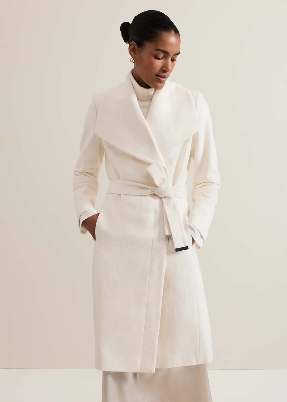 Nicci Belted Wool Coat - Winter White
