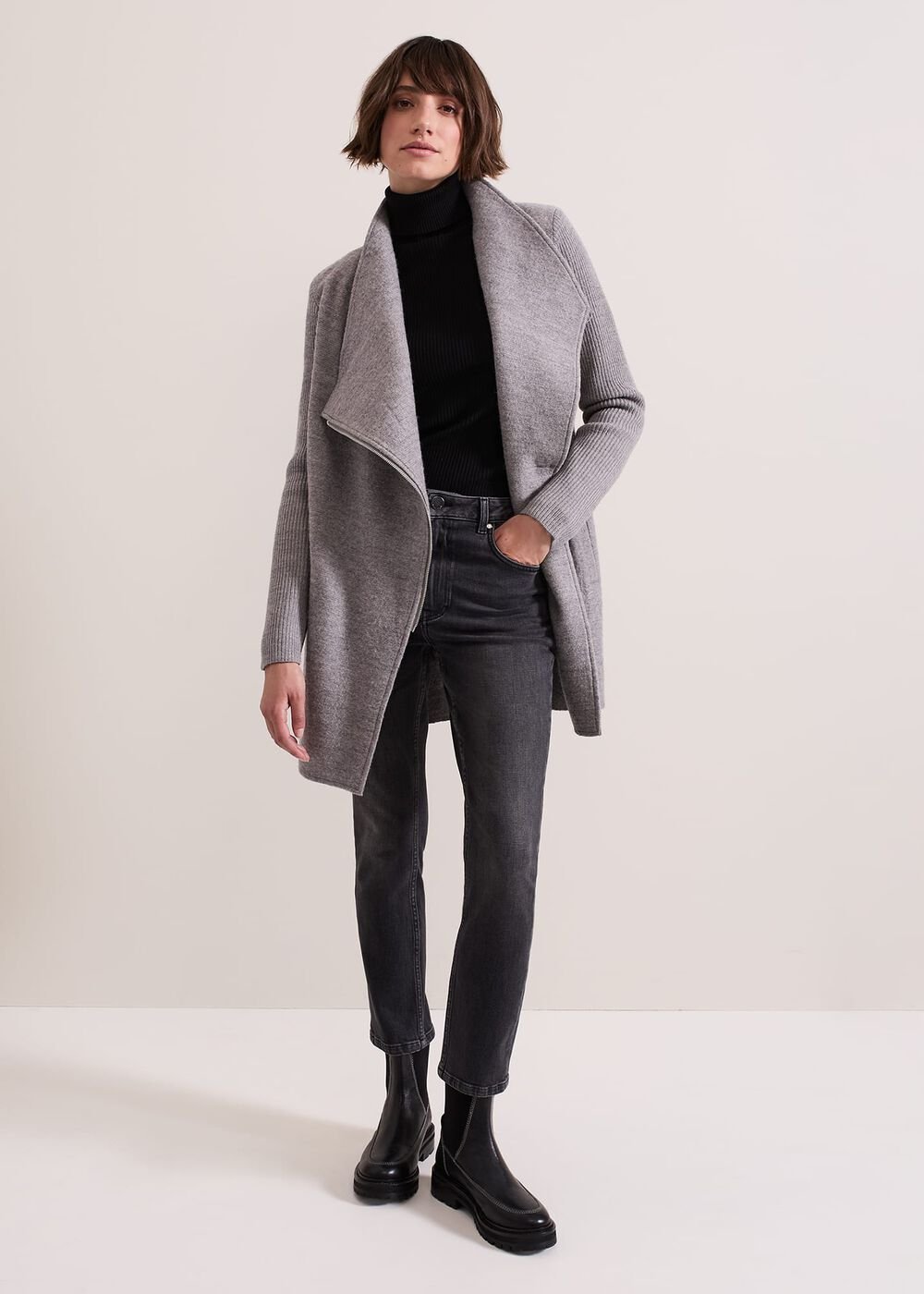 Byanca Zip Knit Coat - Grey Marl
