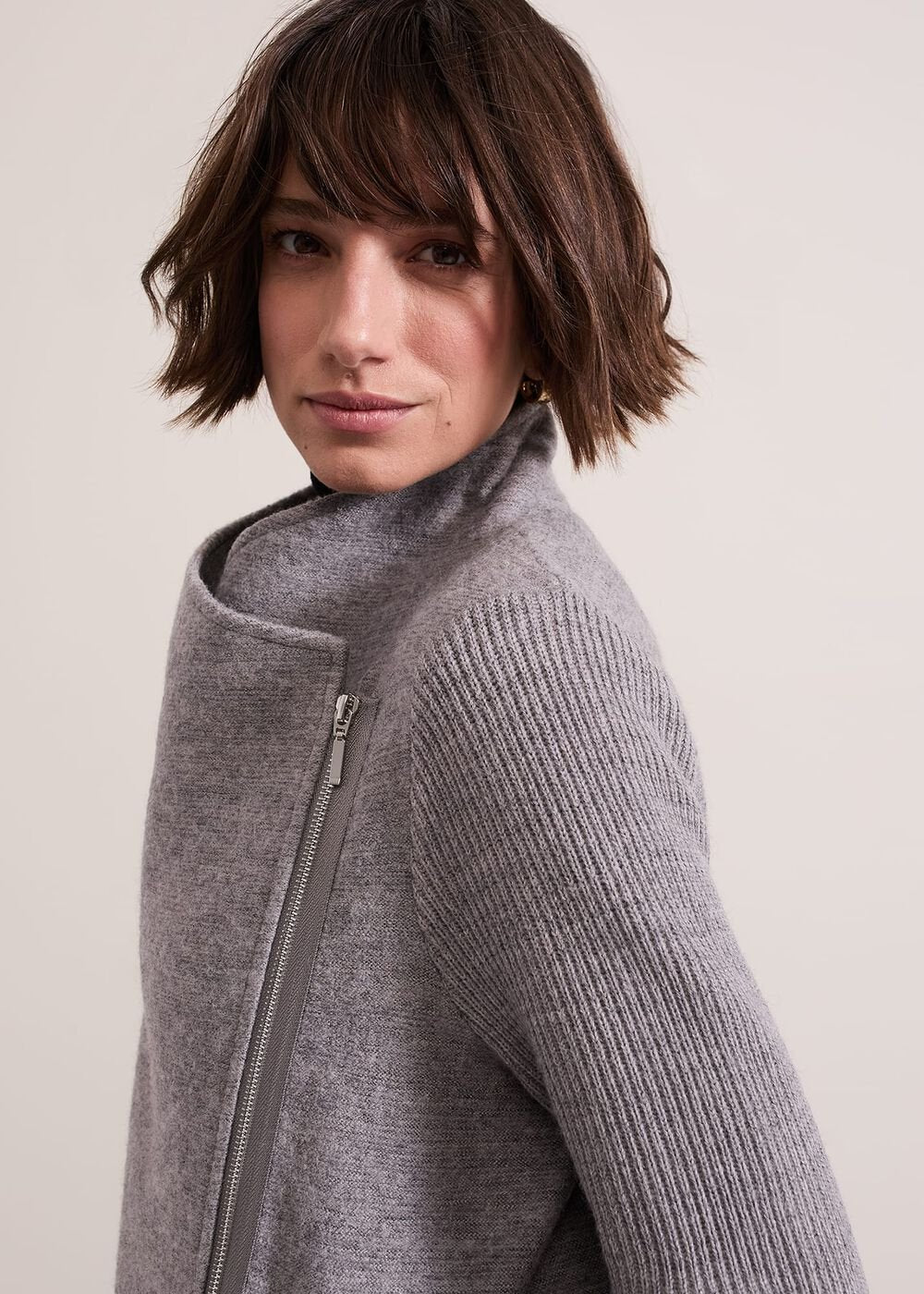 Byanca Zip Knit Coat - Grey Marl