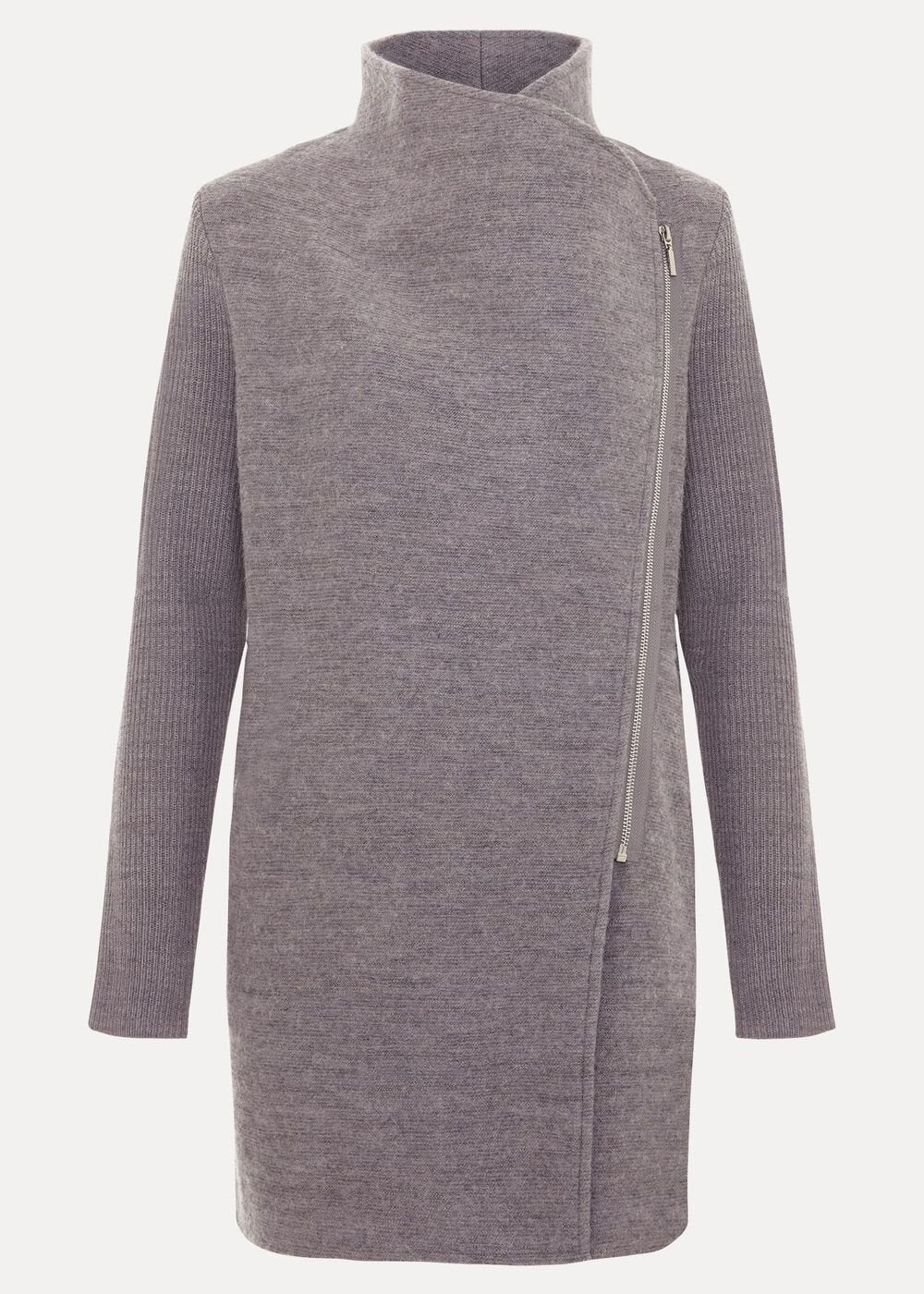 Byanca Zip Knit Coat - Grey Marl