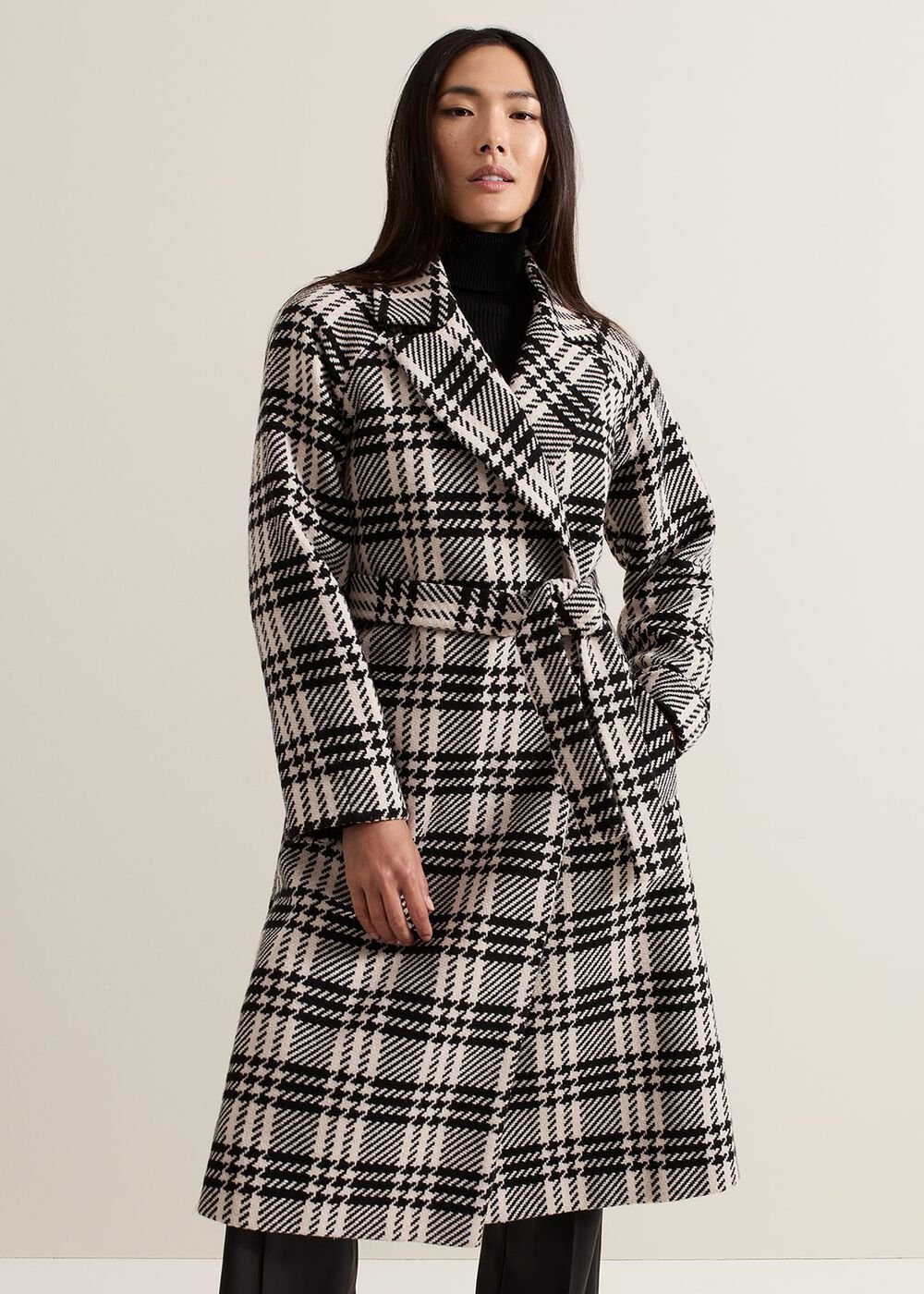 Cassie Check Wool Coat - Black/Ivory