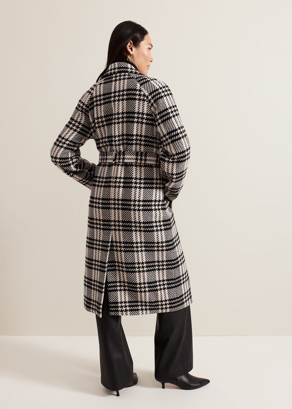 Cassie Check Wool Coat - Black/Ivory