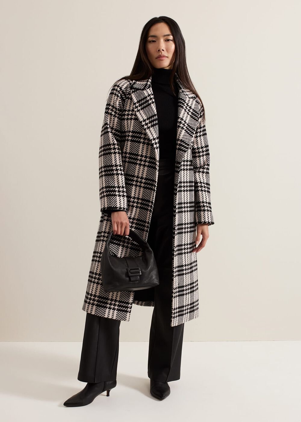 Cassie Check Wool Coat - Black/Ivory