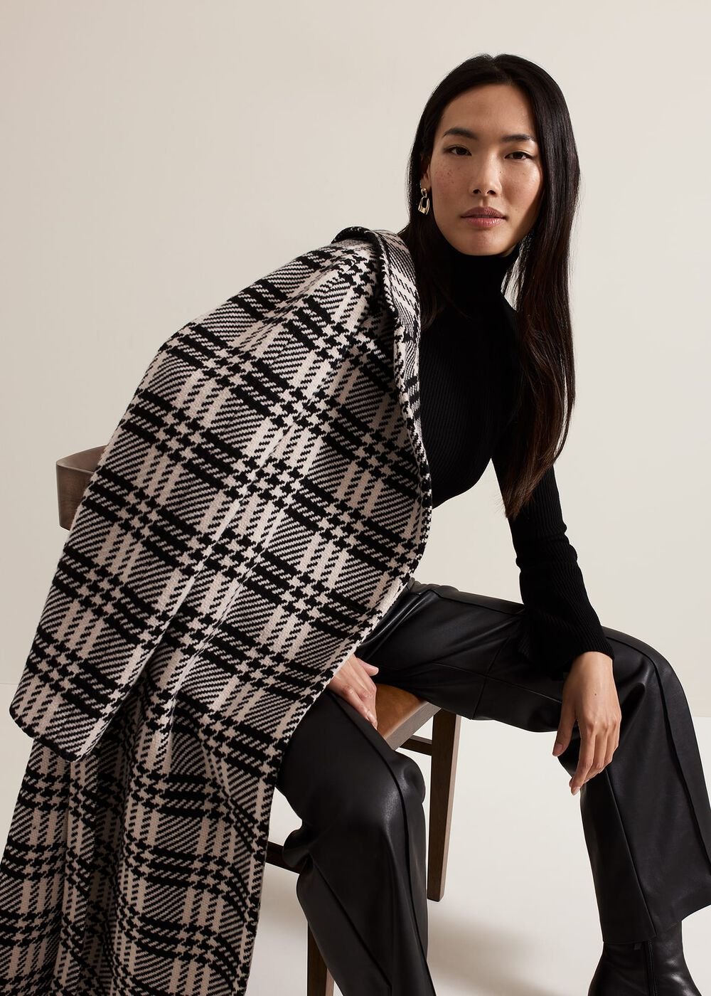 Cassie Check Wool Coat - Black/Ivory