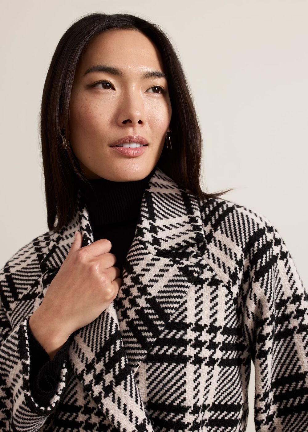 Cassie Check Wool Coat - Black/Ivory